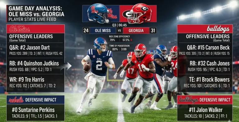 ole miss rebels football vs georgia bulldogs football match player stats